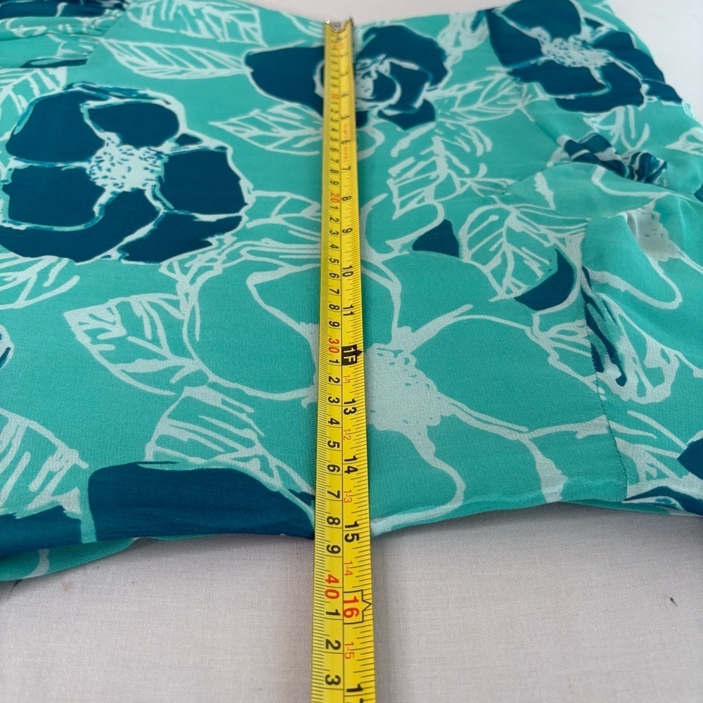 Odille 100% Silk Drop Waist Dress 6 Teal Floral Velvet Lace 90s Y2K Whimsigoth - Picture 10 of 15